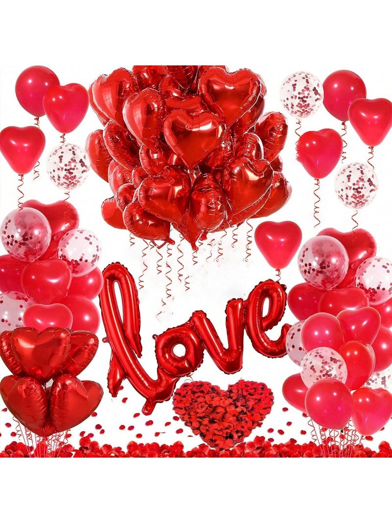 طقم بالونات عيد الحب مع بالون LOVE فويل وبالونات قلوب وكونفيتي – زينة رومانسية لعيد الحب والذكرى السنوية - Image 1